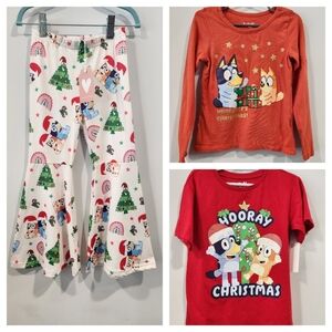 New Christmas Bluey 3 Piece Bell Bottom graphic t-shirt bingo Outfit Set Size 5